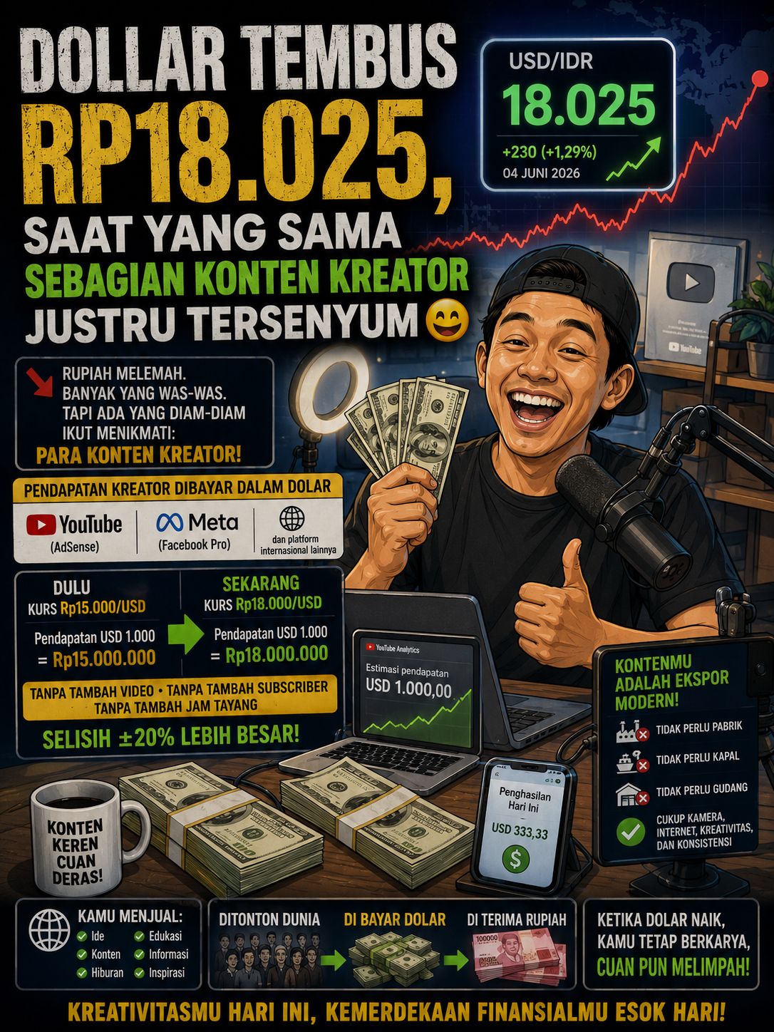 Dollar Tembus Rp18.025, Saat yang Sama Sebagian Konten Kreator Justru Tersenyum